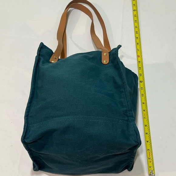 FEED Teal Canvas Tote Bag with Tan Straps - Picture 2 of 3
